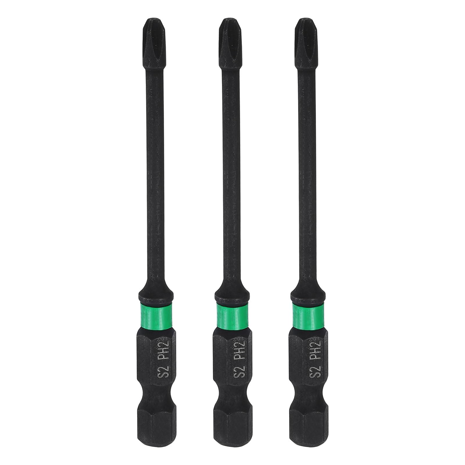sourcing map 3pcs #2 Impact Phillips Screwdriver Bit PH2 1/4" Hex Shank 3" (75mm) Long 0.12" Rod Magnetic Cross Head Drill Bits S2 Steel Industrial Screw Driver for Impact Power Drivers