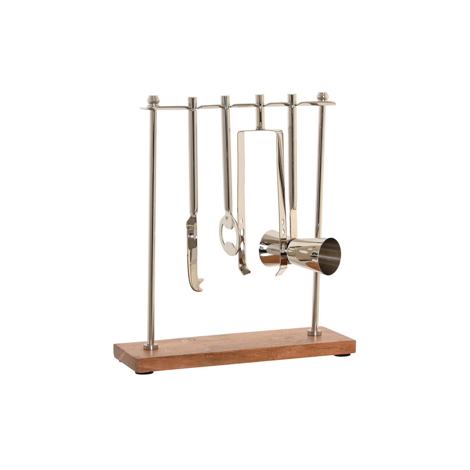 Set de cocktail inox et acacia argenté élégant pour mixologie
