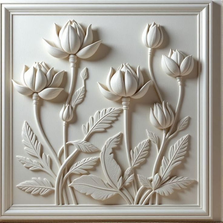 Elegant 3D Lotus Floral Wall Panel | Intricate Decorative Embossed