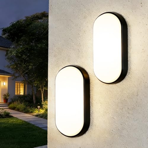 ANWIO 14W Applique Murale Salle de Bain, IP54 Applique Murale LED Exterieur, Éclairage Extérieur Noir, 4000K Luminaires Ovale à LED Filaires Salles de...
