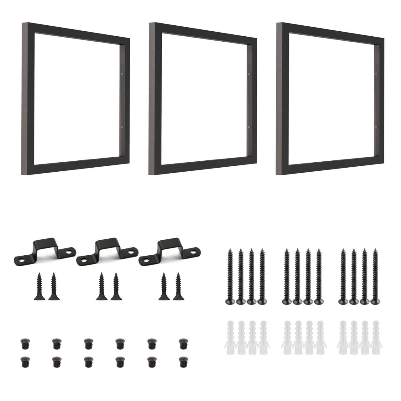 1-Tier Square Shelf Bracket, 13-5/8" Height, Wall/Ceiling Mount Storage Shelving, Black Powder-Coated Carbon Steel Carbon Steel, Rust-Resistant, 110 lbs Capacity, 3 Pack