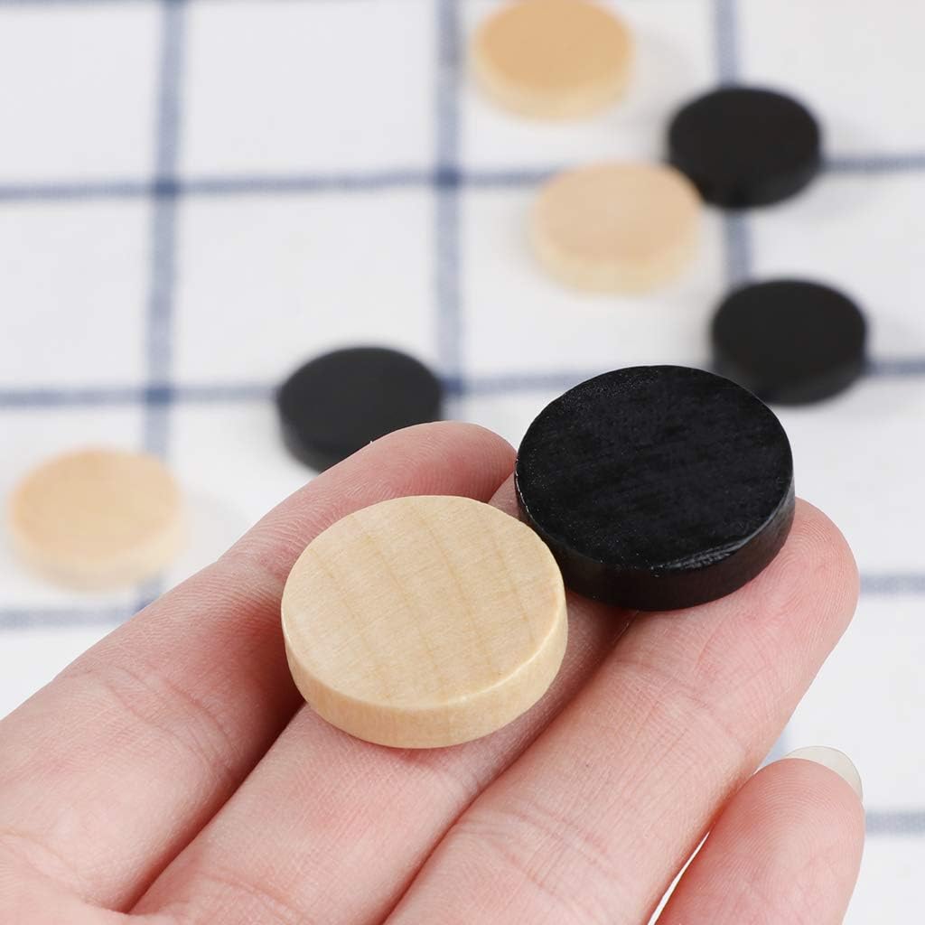 MOMOJIA 30pcs Wooden Draughts Checkers Backgammon Chess Pieces for Kid Board Game 2 Dice