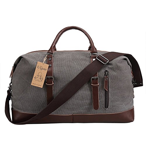 Ulgoo Duffel bag Oversized Canvas Travel Bag PU Leather Weekend Bag Overnight (Grey)