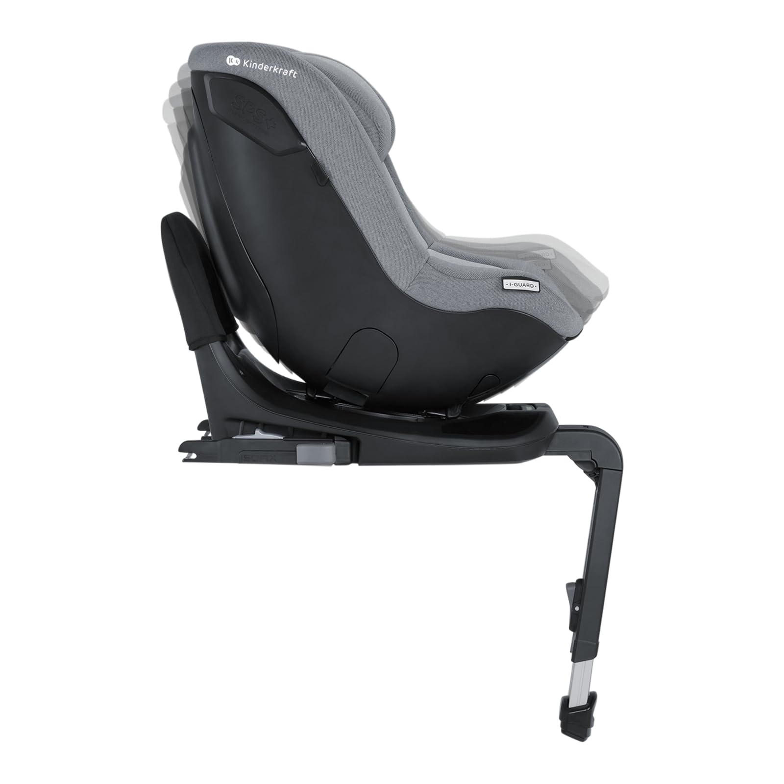 Kinderkraft I-GUARD i-size 40-105 cm Kindersitz mit Isofix base und Stützfuß, speziellen Sicherheitssystemen, Reboarder 360 grad drehbar, Reclining, Kopfstütze mit einer Hand einstellen, Grau