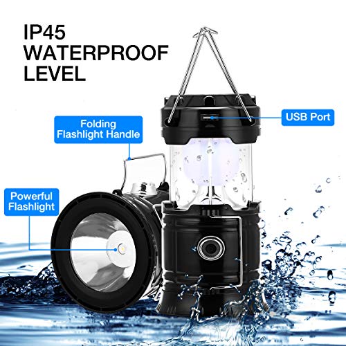 Fulighture Pack of 2 Camping Lanterns Solar Rechargeable LED Lamp IP66 Waterproof - Image 3