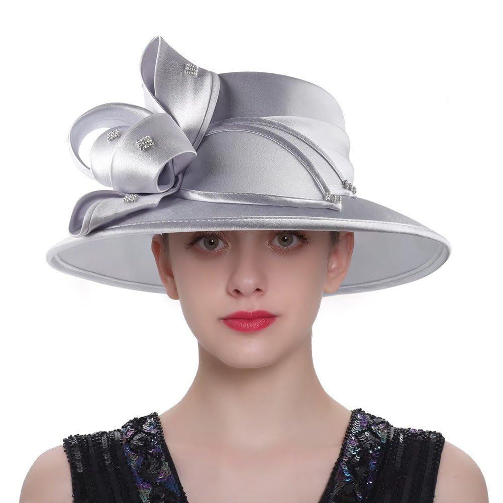 Wiywef Satin Cloth Church Hat Women Wide Brim Hat Elegant  display picture 2