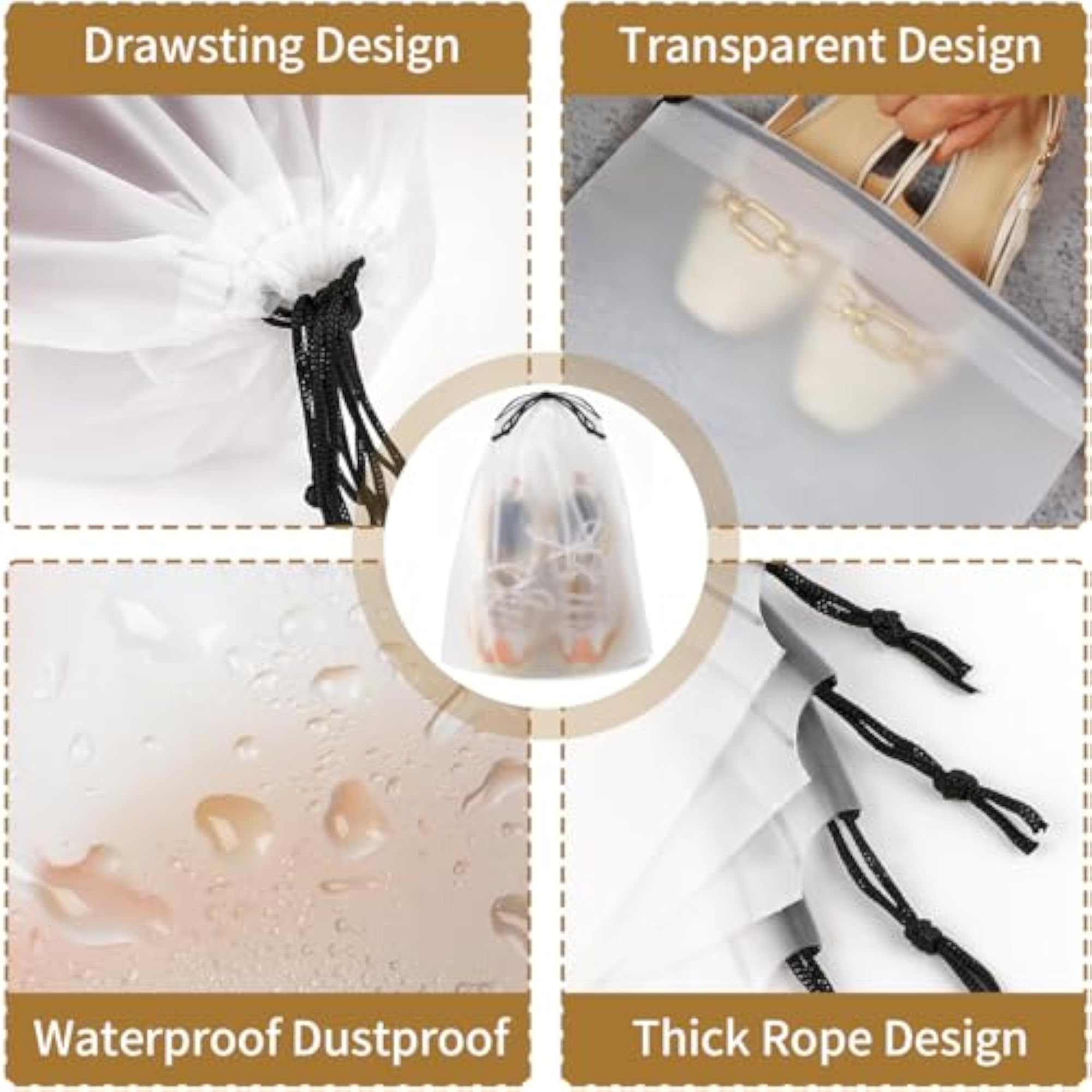 20/50 Pack Shoe Bags for Travel, Translucent Design