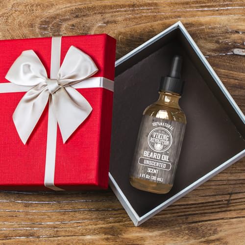 Viking Revolution Unscented Beard Oil for Men - Natural Mens Beard Oil with Argan Oil and Jojoba Oil - Beard Softener, Strengthens and Moisturizes - Beard Conditioner for Men (Unscented, 1 Pack)