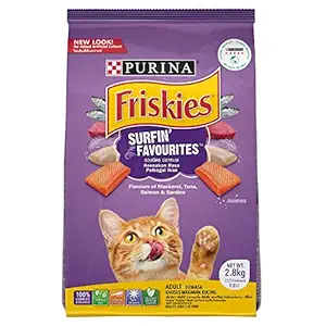 Purina FRISKIES Surfin Favourites Adult Cat Food with Mackerel, Tuna, Salmon & Sardine Flavours, 2.8kg Pack