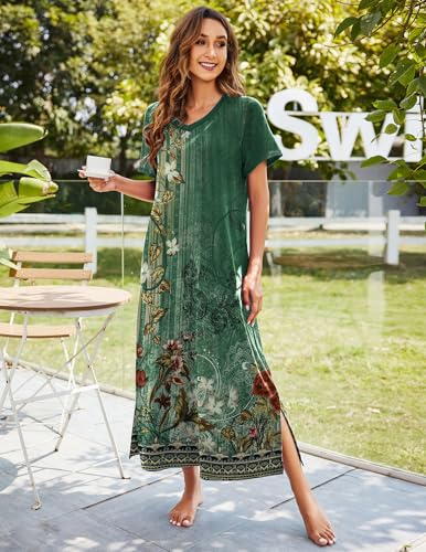 Ekouaer Women's Full Length Short Sleeve Nightgown2
