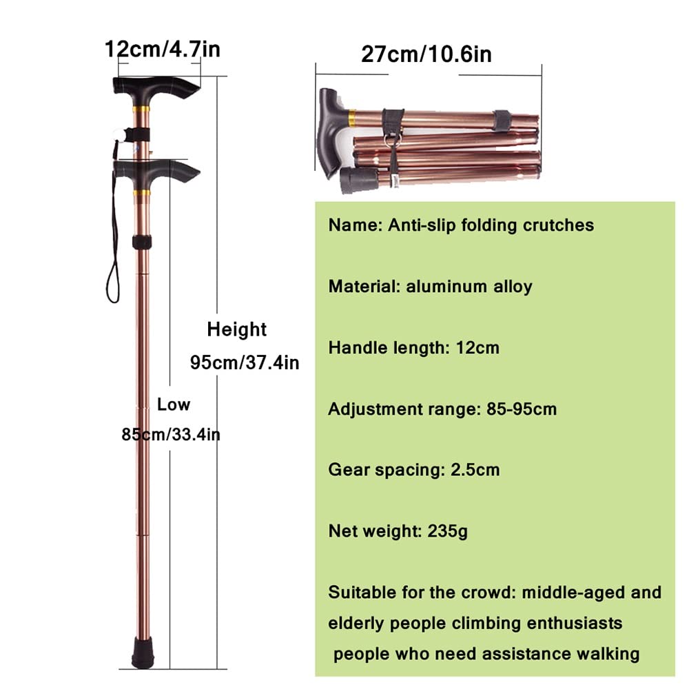 Bastone da passeggio telescopico regolabile in alluminio leggero – Bastone da passeggio pieghevole resistente con impugnatura ergonomica a T e punte in gomma antiscivolo