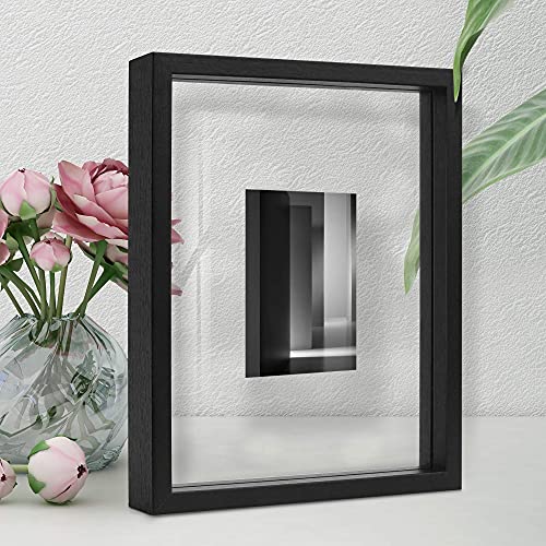 Afuly Cadre Photo 13X18 Verre Flottant jusqu'à 20X25 Noir Bois Double Face Moderne Table ou Mur