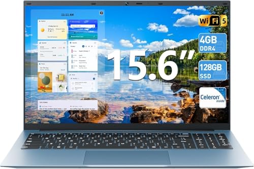 Naclud 15.6 Inch Laptop Computer, Windows 11 Laptops with Celeron N4000 Processor, 4GB DDR4 128GB SSD Ordinateur Portable, FHD IPS Display, Type-C, HDMI, 5G WiFi, BT5.0, for Business and Students