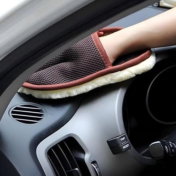 KHEDU FAB® Car Wash Gloves, Lint Free Scrubber High Density Car Wash Wool Glove Microfiber Wool Soft Automotive Car Washing Cleaning Glove Bear Claw Scratch Free Wash Polishing Waxing Mitt(Pack of 1)