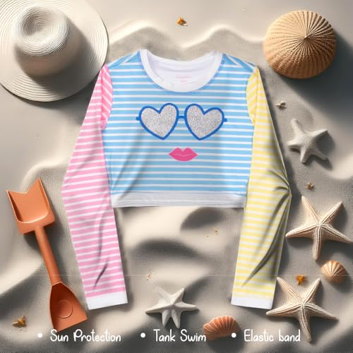 Tommy Bahama Girls 2-Piece Swimsuit Set, Cropped Long-Sleeved Rash Guard and Bikini Bottoms, Quick-Drying Swimwear for Kids2