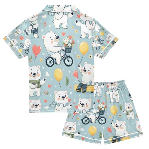senya Cute Cartoon Polar Bears Satin Summer Pajama Sets Silk Short Sleeve Button Down Sleepwear2