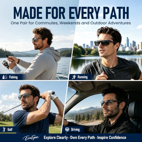 EcoEpic Photochromic Sunglasses for Men, Polarized Sports Glasses, Black - image 7