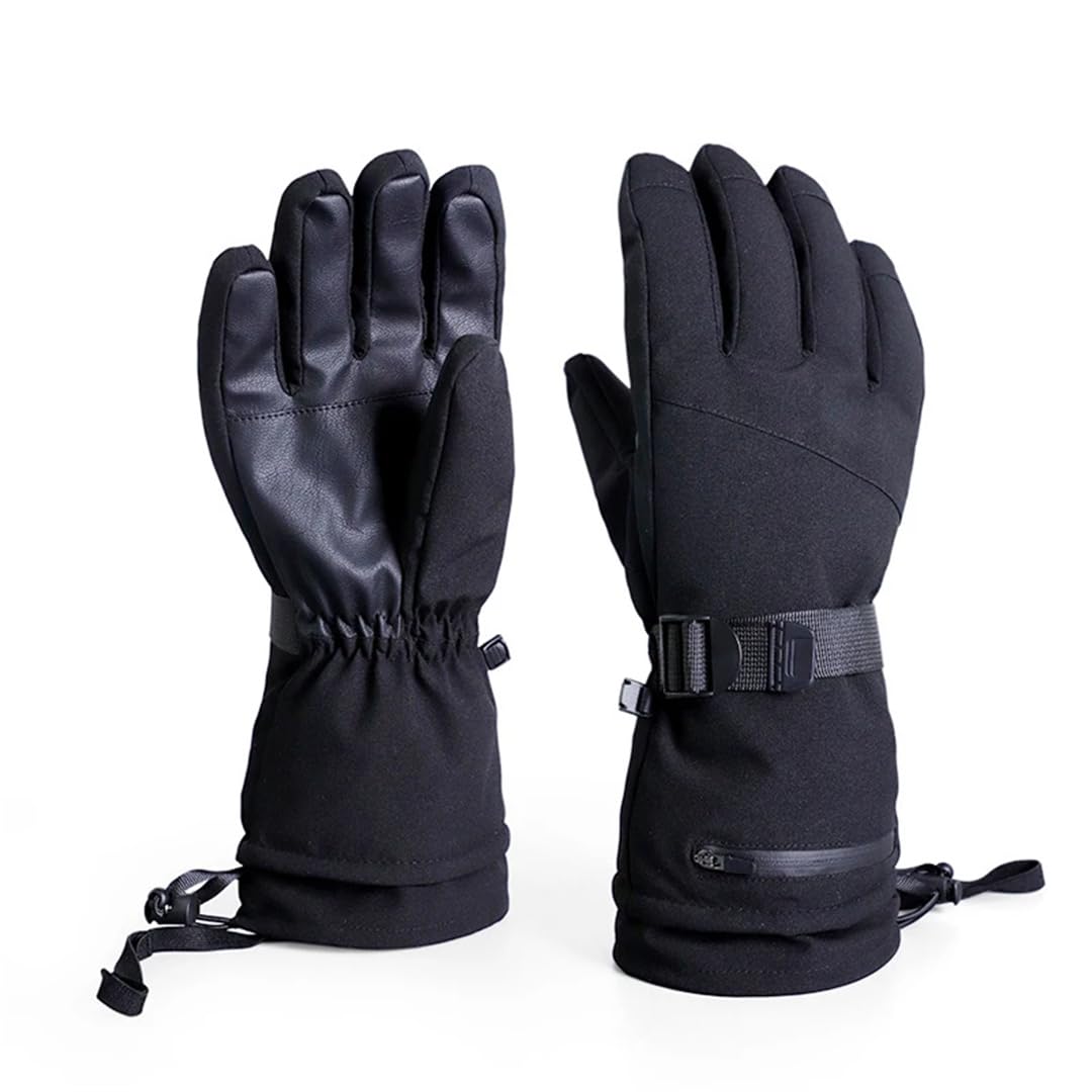 Hcclijo Unisex Winter PU Leder wasserdicht rutschfest Touchscreen Fleece warm Schnee Motorrad Radfahren Ski Handschuhe Black