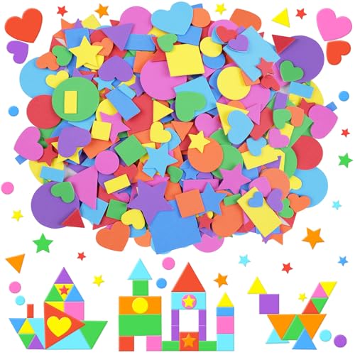 1700Pcs Foam Stickers Foam Shape Stickers Heart Star Square Geometric Sticker for Crafts Self Adhesive Small Large Shape Sticker for Kids Reward Classroom Scrapbook Home Christmas Party Decor