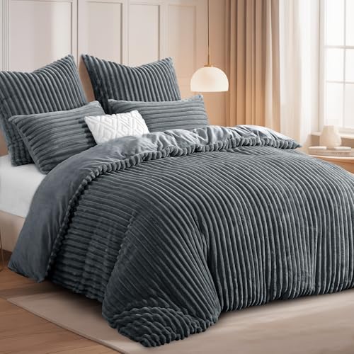 RUIKASI Winter Flanell Bettwäsche 220 x 240 Grau 3teilig, Plüsch und Warm – Ansicht 2