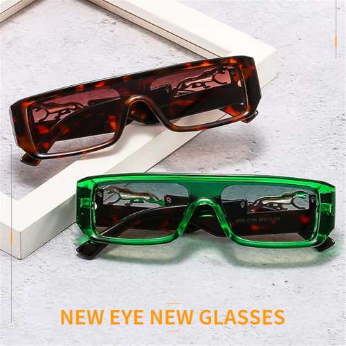 Rectangle Sunglasses For Women Men Gradients Lens PC Frame Leopard Decorate Sun Glasses UV4003