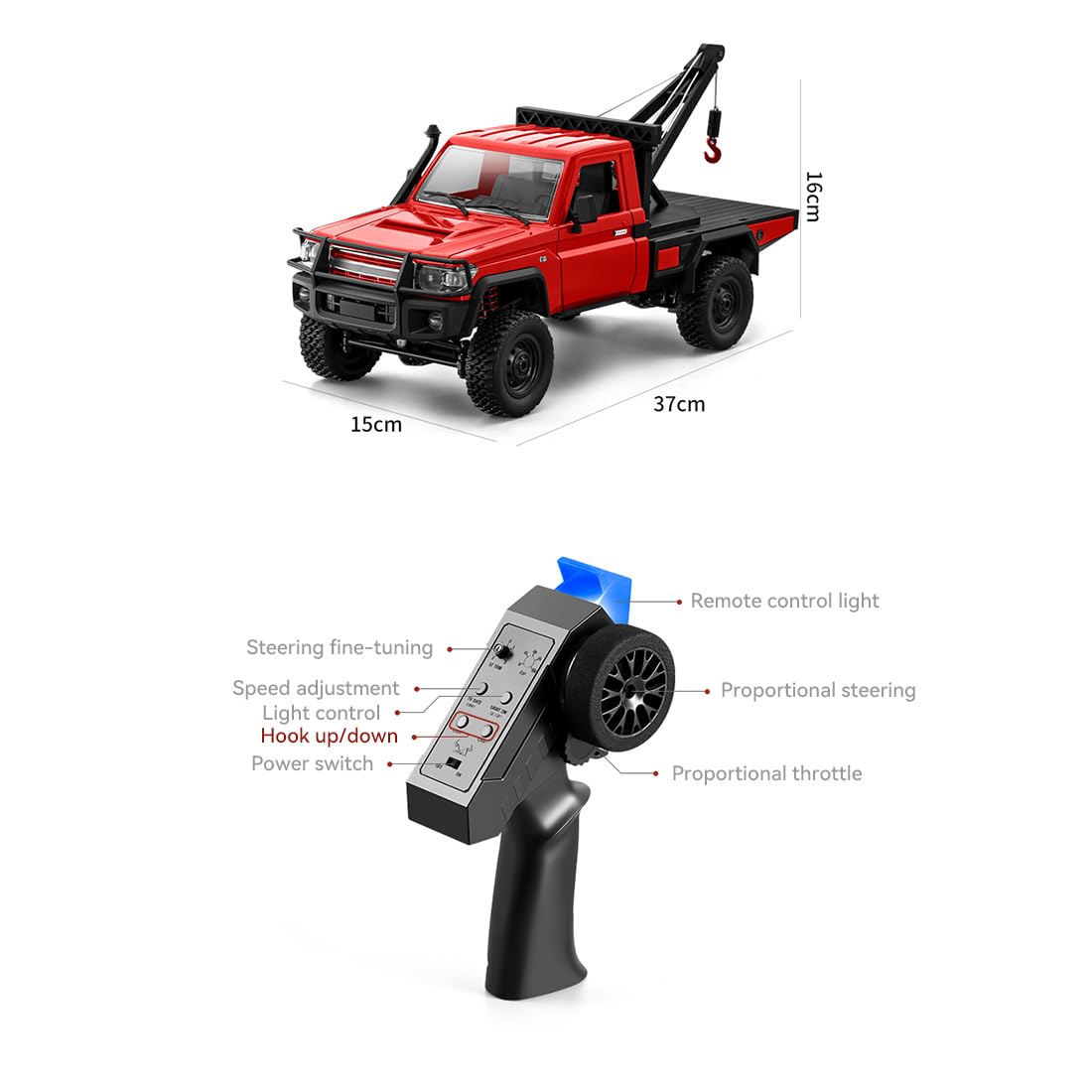 1:12 Scala RC Crawler Car – 2,4 G completamente proporzionale 4 WD RC Auto con gru funzionante, gancio sollevabile, 2 marce, regalo per appassionati di tecnologia (RTR/giallo)