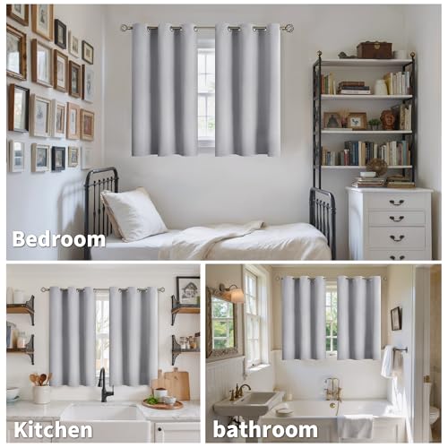 Image of YoungsTex Light Grey Blackout Curtains 36 Inch Length for Kitchen Window - Short Thermal Insulated Drapes with Grommet Room Darkening for Bedroom Bathroom, 2 Panels, 42 x 36 Inch