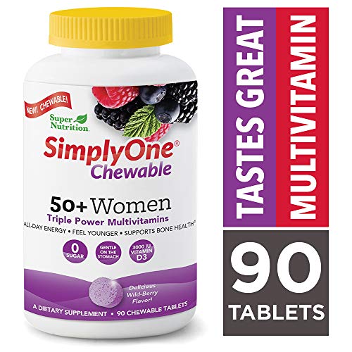 SuperNutrition SimplyOne Multi-Vitamin for Women 50+, High-Potency, One/Day Chewable Tablets, 90 Day Supply, Wild Berry, 90 count (pack of 1)