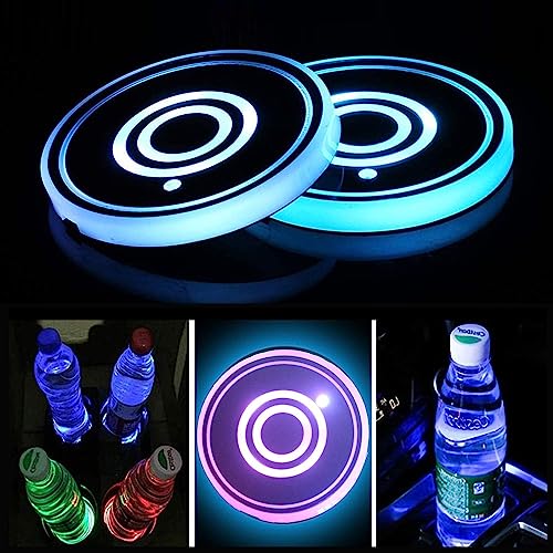 Unifizz LED Cup Holder Light 2pcs USB Ricarica Cup Mat LED Sottobicchieri Auto con 7 Colori Luminescenti Cup Pad per Drink Coaster Accessori Decorazione Interna