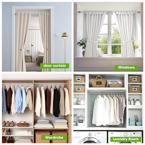 Image of Tension Curtain Rod Silver Tension Rods 28 to 48 Inch Curtain Rods No Drilling White Spring Adjustable Rod Expandable Pressure Tension Rods for Windows Closet
