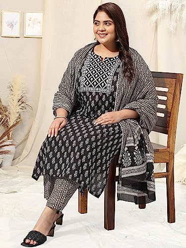 Image of MIRCHI FASHION Pure Cotton Plus Size Straight Kurta Set with Dupatta | 3 Piece Summer Ethnic Kurta Pant Set | Office Wear Salwar Suit for Women