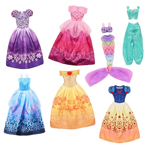 7 Piezas Ropa para Muñecas, Ropa de Princesa para Muñecas de 11,5 Pulgadas con Falda de Sirena, Falda de Princesa, Tirantes y Pantalones, para Niñas Regalo