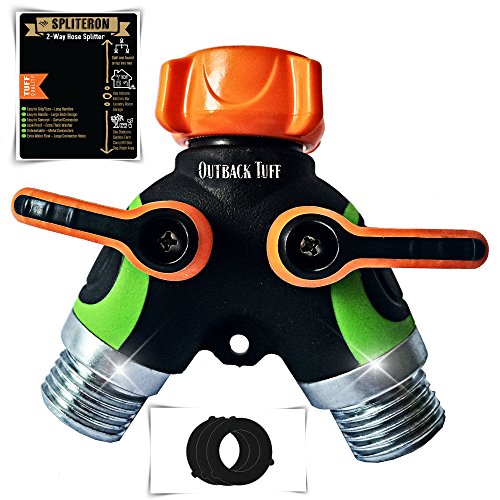 OUTBACKTUFF Spliteron 2 Way Hose Connector Fittings - Extra Large Body (3.88 x 3.88 in.,) Handles (1.63 in.,) + 3 Washers