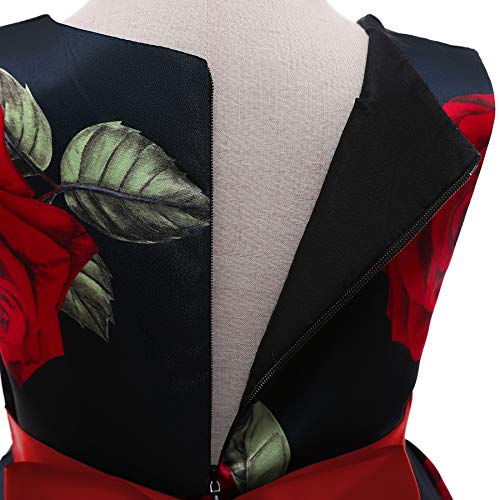 Cmmchaah Princess Girls Wedding Bridesmaid Pageant Dress Toddler Floral Print Special Occasion Dresses (Black,3-4Y) #TOP4