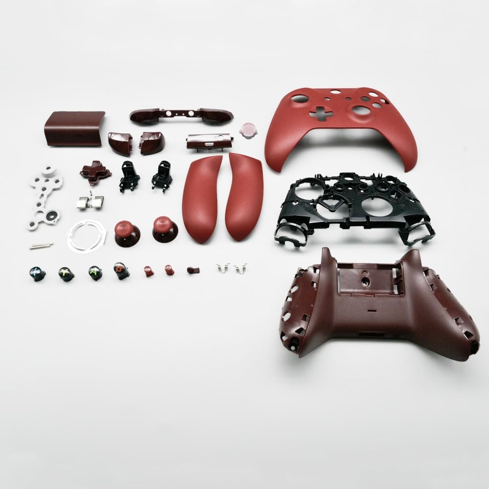 Hzxkqmil Kit de Carcasa Completa de Repuesto para Xbox One S/X Controller (Modelo 1708), Estuche de Bricolaje Cubierta Frontal Placas Traseras Rieles Laterales Botones Accesorios, Rojo