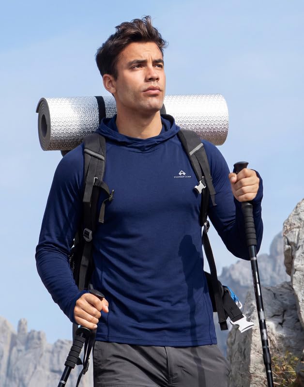 Pioneer Camp Laufshirt Herren Langarm Ultraleichtes Atmungsaktiv – Sun Hoodie mit UPF23+ UV-Schutz,Schnelltrocknend Leichtes Sportshirt mit Daumenloch