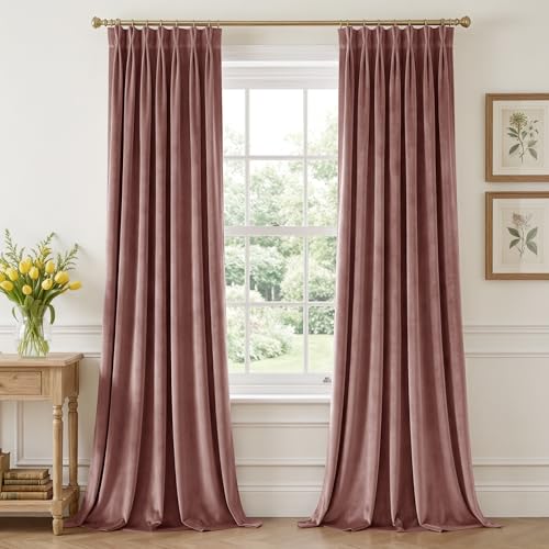 StangH Dusty Rose Pinch Pleated Velvet Curtains 84 Inches Long 2 Panels