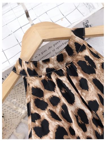 SweatyRocks Girl's Leopard Print Halter Neck Sleeveless Midi Dress A Line Dresses with Belt3