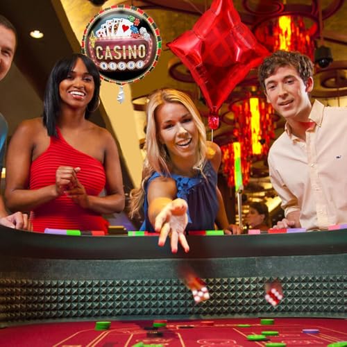 Image of AMFIN (Pack of 25) Casino Theme Foil Balloon Set, Elevate Your Party, Diamonds - Black, Red