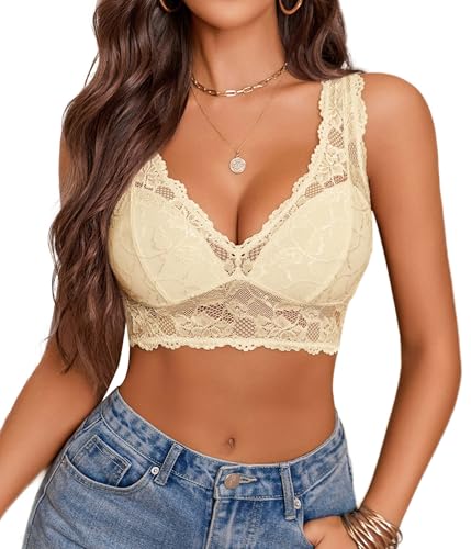 Image of Avidlove Bralettes for Women Lace Bra Non Padded Longline Bralette Deep V Triangle Sexy Everyday Lingerie Bras