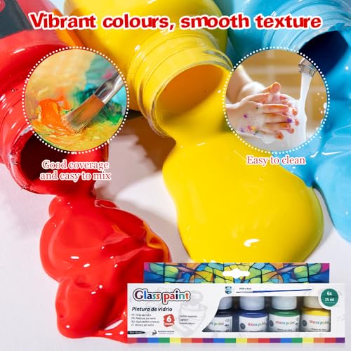 HASAIKA® Glasfarbe Spülmaschinenfest, Glasmalfarbe, Glas und Porzellanfarbe, geeignet für Textilien/Glas/Werbung/Aquarelle, 6 Farben
