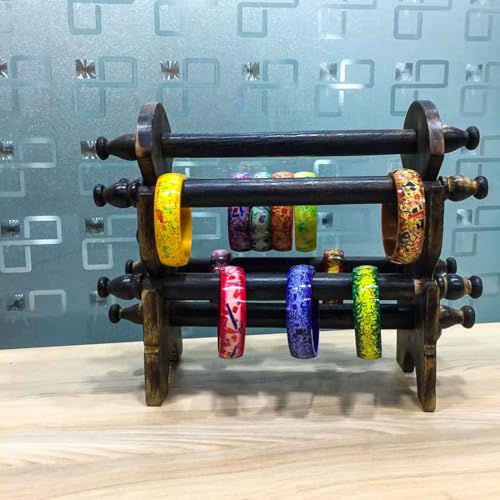 Image of Wooden Carved Bangle Stand | Folding Chuddi Stand | Gift item for women | Bar Bracelet, Bangle Jewelry Holder Stand Display Organizer, Bracelet Holder for Jewelry (Bangle stand 4 rods)