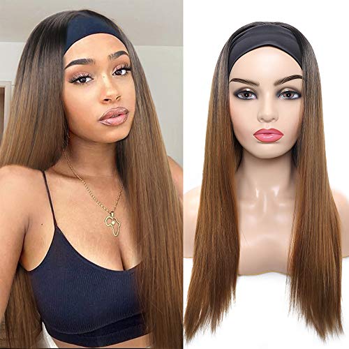 Nostalgia Long Straight Wig For Women Headband Wig Natural Looking Heat-Resistant Fiber For Daily Wedding And Party (Light brown)