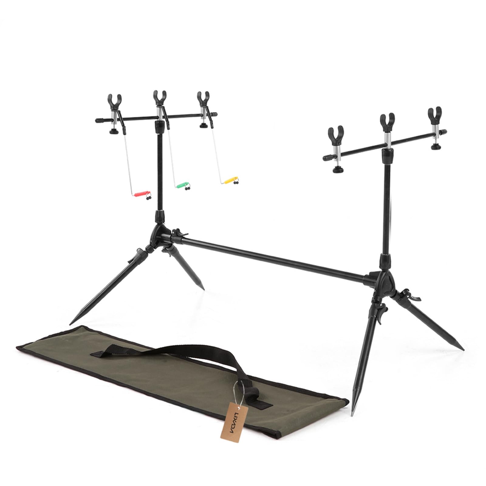 Support Canne A Peche Horizontal Adjustable Retractable Carp Fishing Rod Pod Stand Holder Pole With 3 Bite Alarms Swingers Indicators