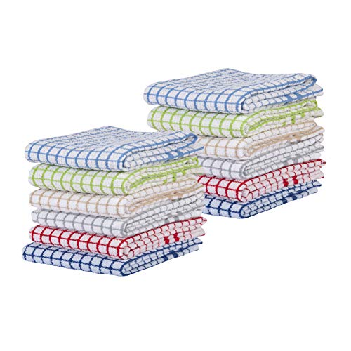 Neolino Terry Towels 100 Cotton Kitchen Towels 400 GSM Dish Towels Size 15X25 Inch Highly Absorbent Tea Towels with Hanging Loop Soft Perfect for Washing Dishes Multi Color- Set of 12