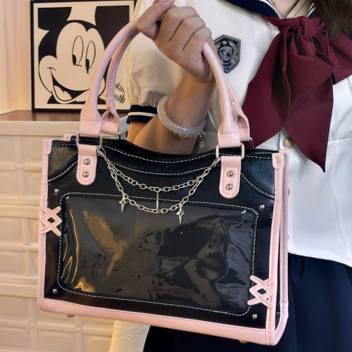 Image of Ita Bag Crossbody for Women - Y2K Kawaii Pin Display Shoulder Bag with Clear Window and Insert, Anime Purse with Adjustable Strap for School, Conventions & Daily Use