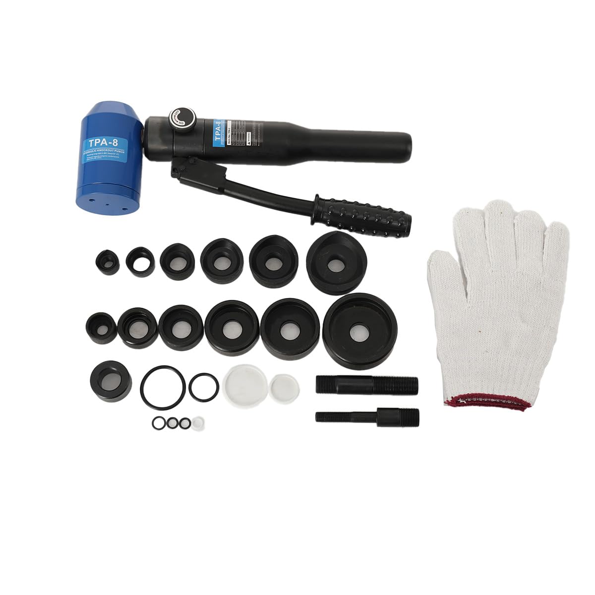 Punzonatrice Idraulica 8T con 6 Matrici 22,5–61,5 mm, Kit di Punzonatura per Lamiera e Acciaio Inox fino a 3,5 mm, Testa Rotante 360°