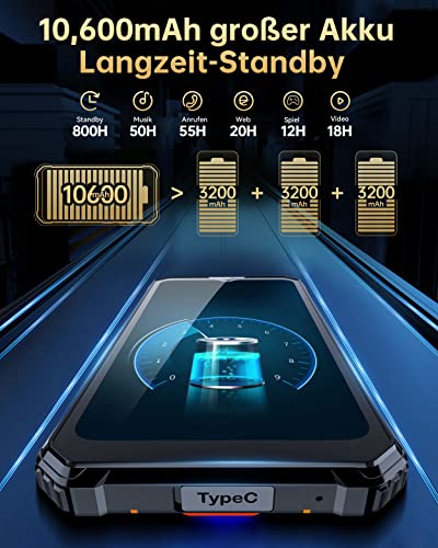 OUKITEL WP23 Android 13 Outdoor Handy 10,600 mAh Rugged Smartphone 6,517 Zoll HD+ 7GB+64GB 1TB...