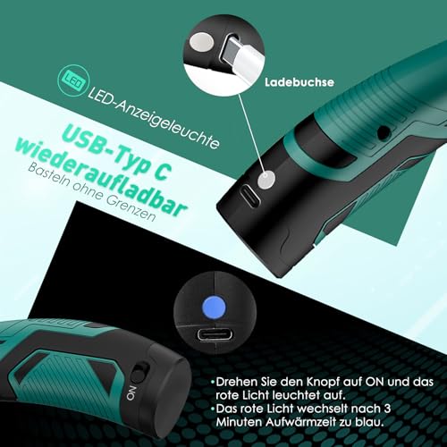 MAXDONE Heißklebepistole Akku + 30 Heißklebesticks, USB Typ-C Aufladende & Heissklebepistole Akku 2600mAh, Klebepistole Kabellos mit 30 Stück Klebesticks zum Basteln DIY und Schnelle Reparaturen