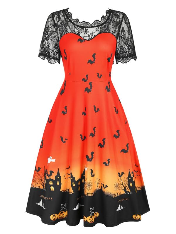 Amazon.com: Women's Halloween Lace Sleeve Swing Dress Castle Bat Ghost Pumpkin Pattern Costume Dress Red M : Clothing, Shoes & Jewelry Amazon.com: Women's Halloween Lace Sleeve Swing Dress Castle Bat Ghost Pumpkin Pattern Costume Dress Red M : Clothing, Shoes & Jewelry